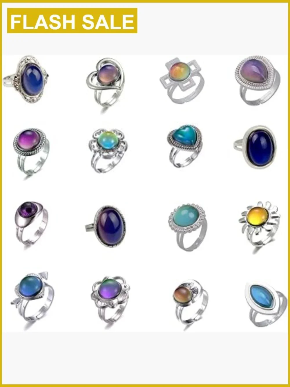16pcs Adjustable Mood Rings Stainless Steel Temperature Change Ring Set